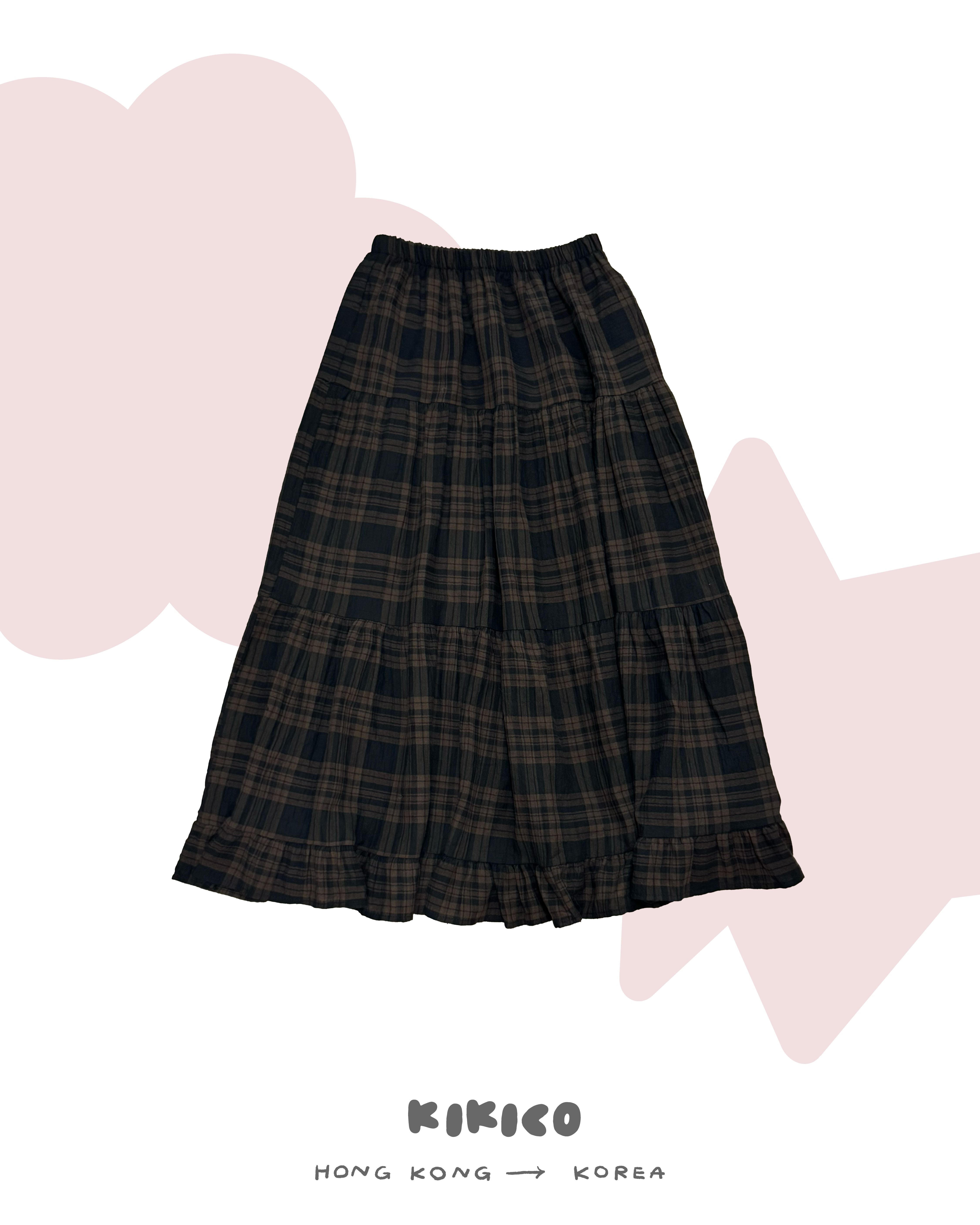 皺皺布格紋三層半裙