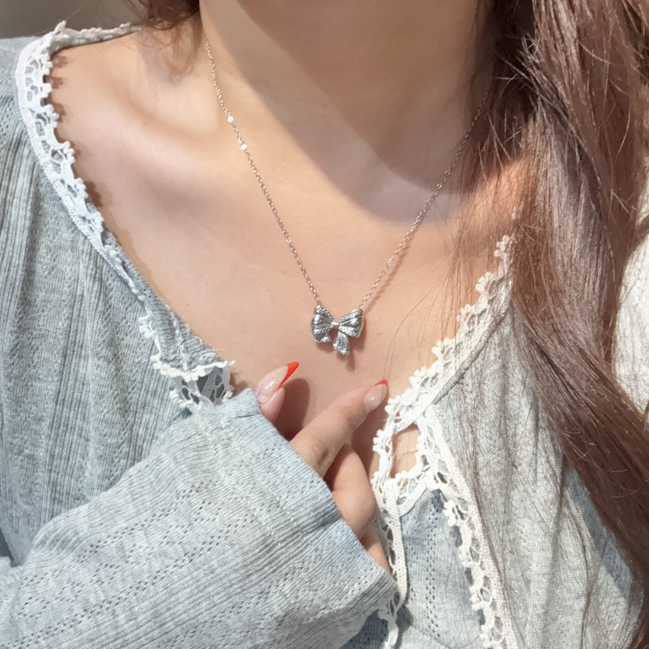 立體緞帶蝴蝶結醫療鋼項鍊