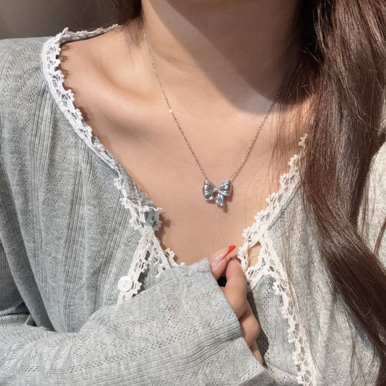 立體緞帶蝴蝶結醫療鋼項鍊