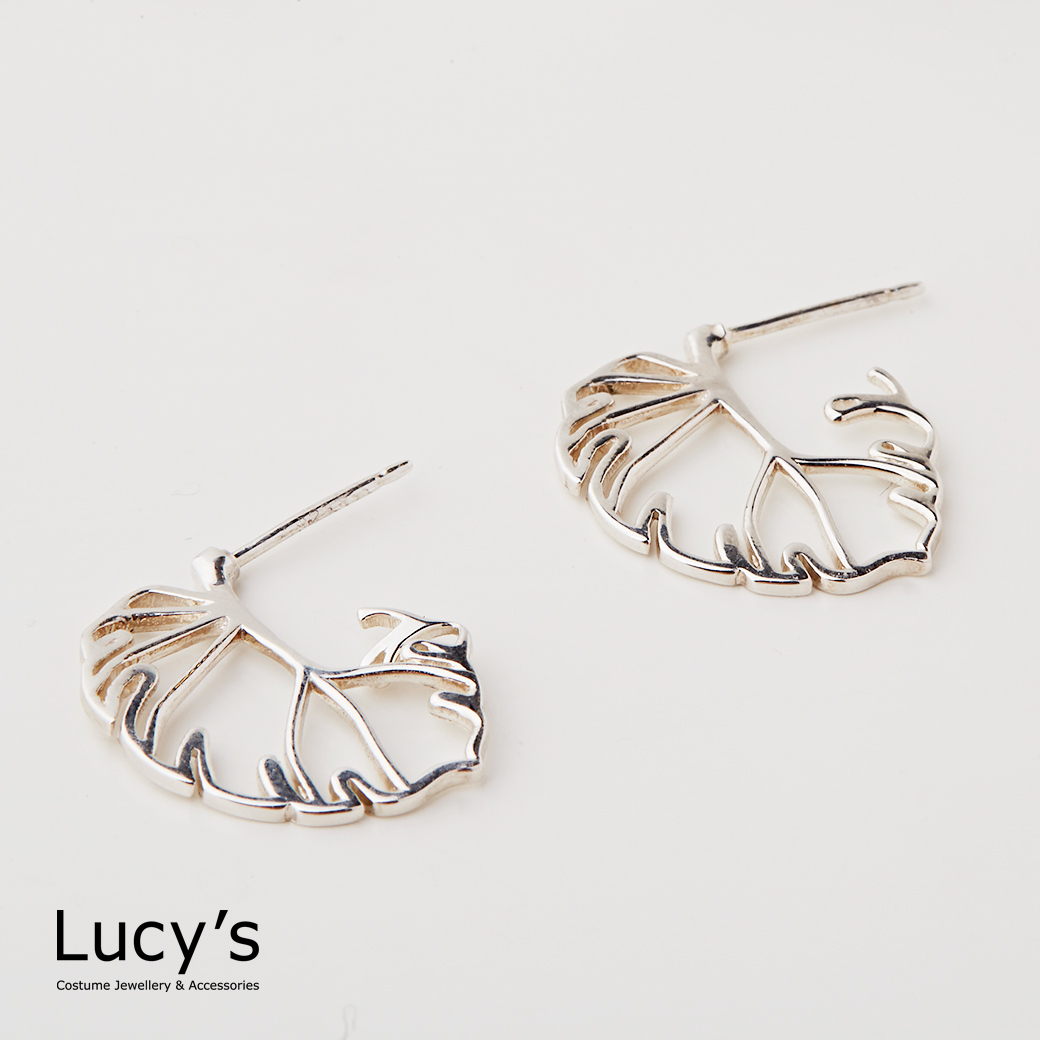 925純銀 葉脈紋 耳環 (95581)