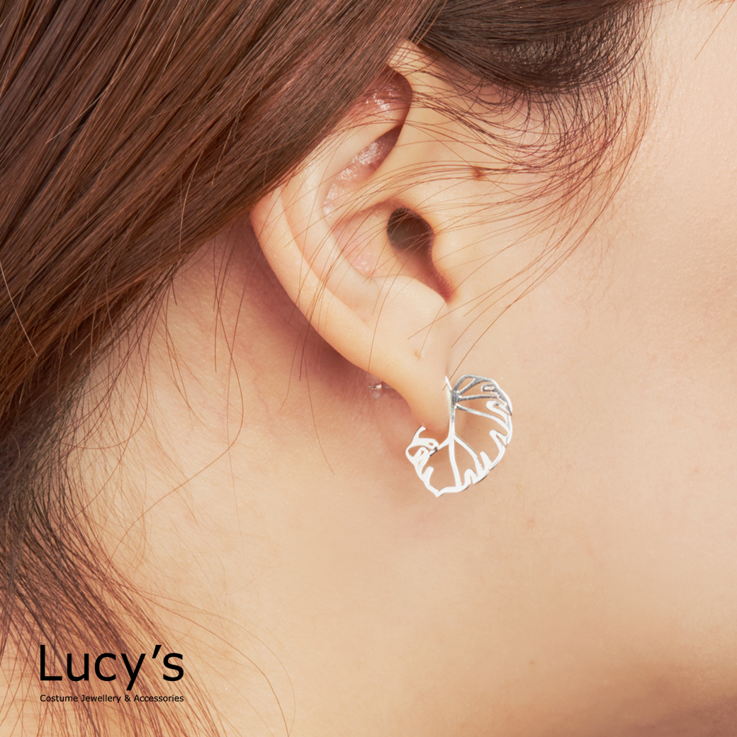 925純銀 葉脈紋 耳環 (95581)