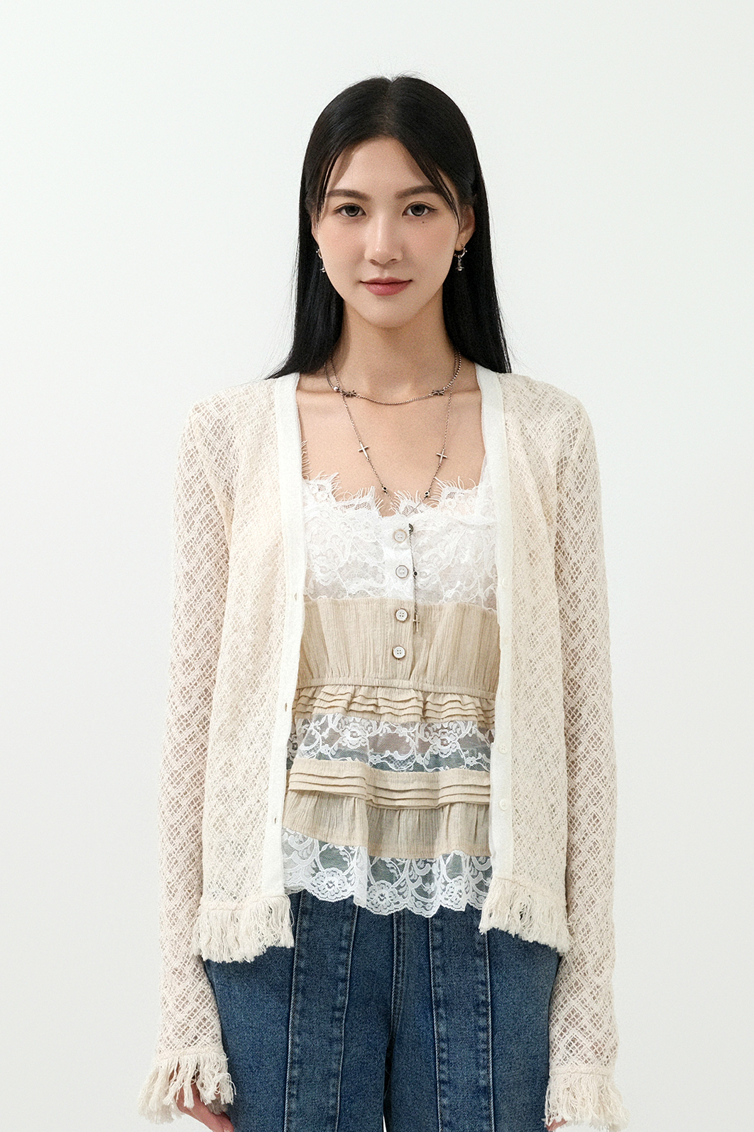 蘇蘇邊彈性網格cardigan（現貨款式）