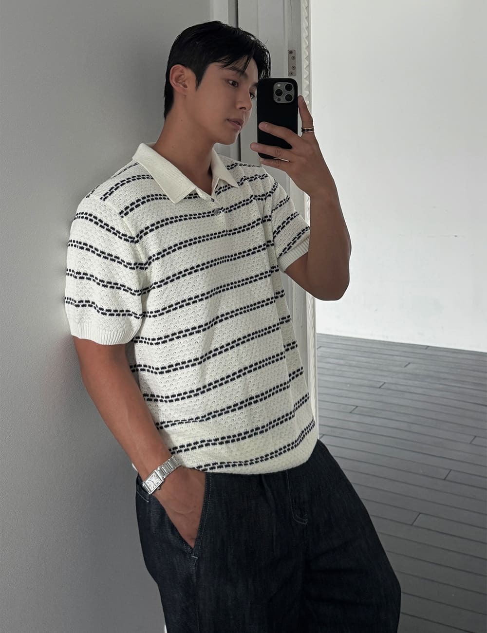 Birkin 條紋領子短袖針織衫