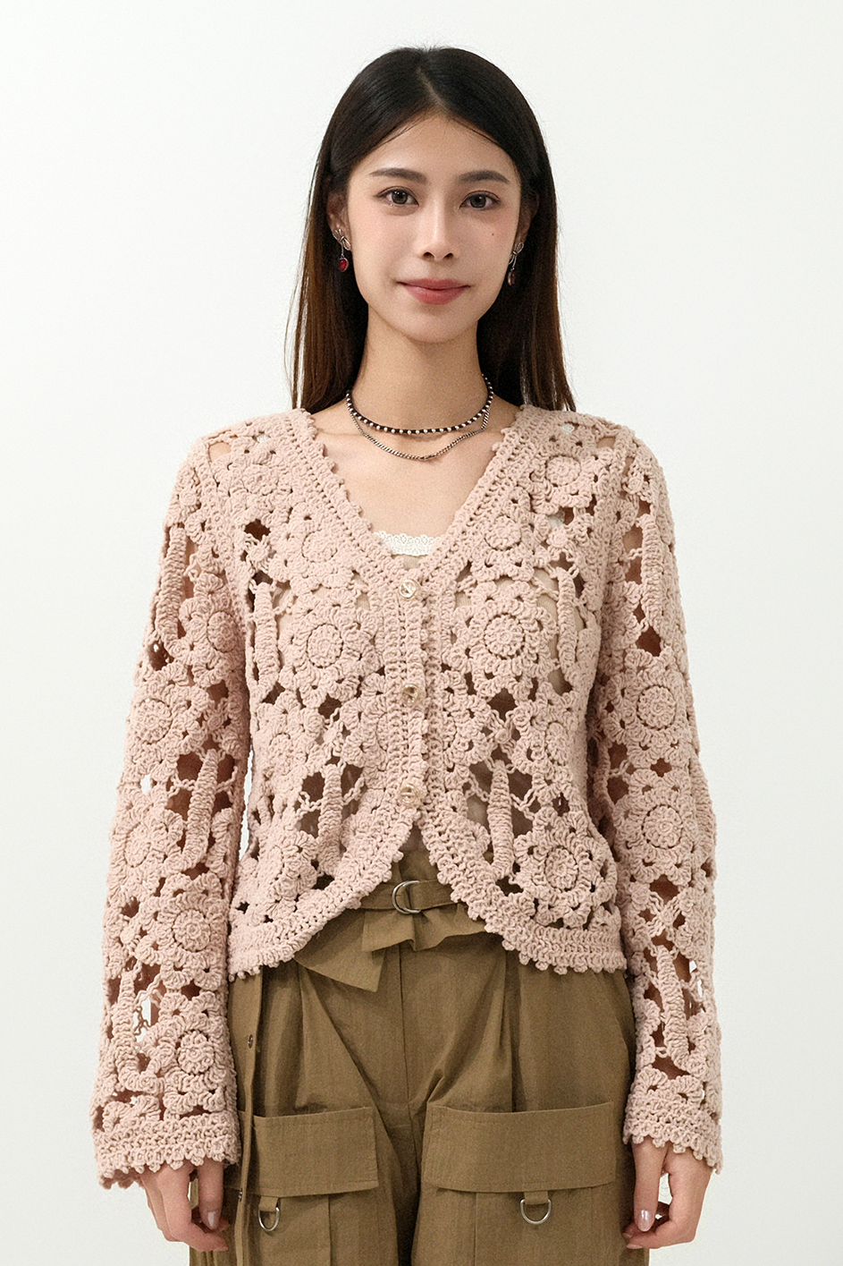 花花織花絲絨線cardigan（現貨款式）