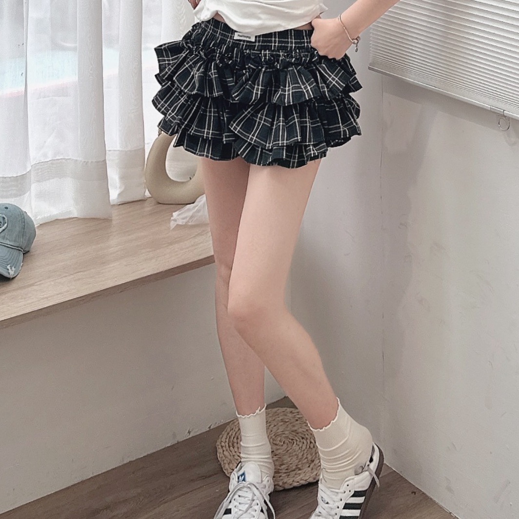 酷甜格紋荷葉褲裙/二色