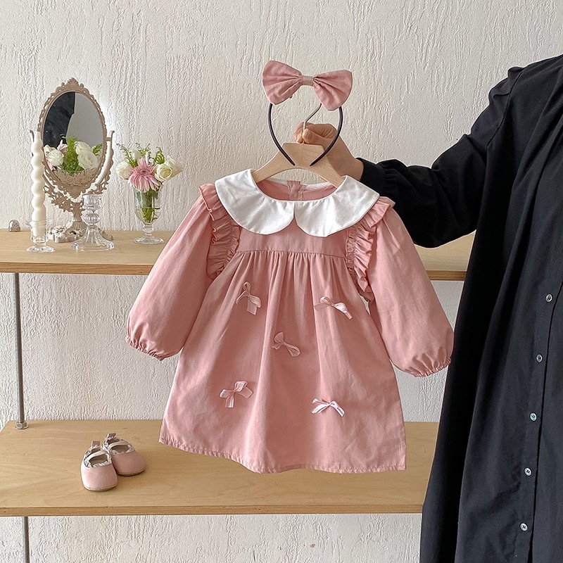 姐姐妹妹一起穿_粉色蝴蝶結包屁衣/洋裝（含髮帶）