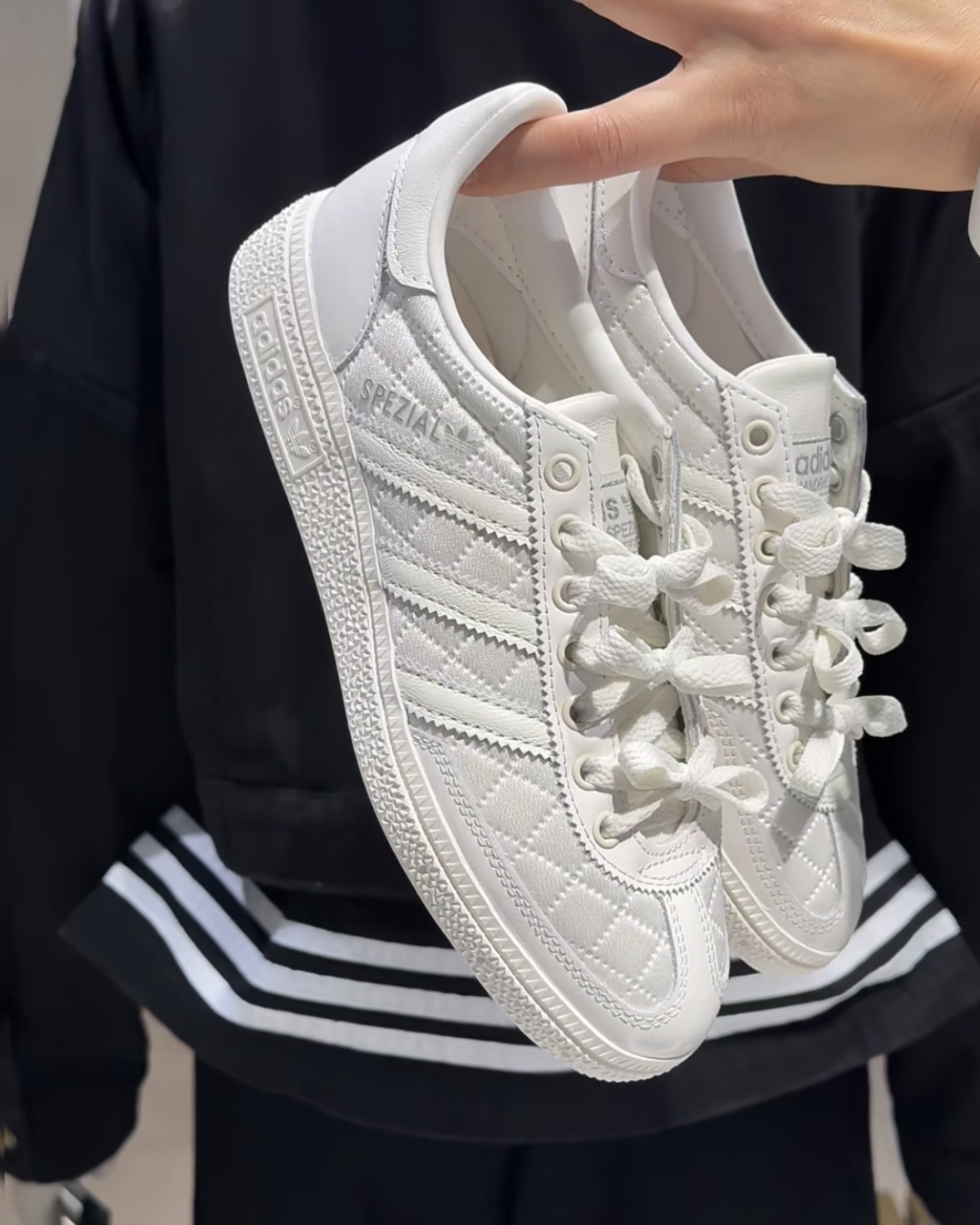 Adidas Handball Spezial 小香風 漆皮 菱格紋 珠光 純白