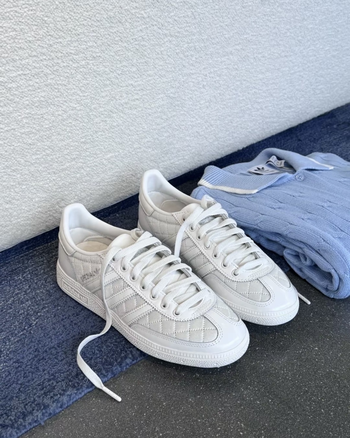 Adidas Handball Spezial 小香風 漆皮 菱格紋 珠光 純白