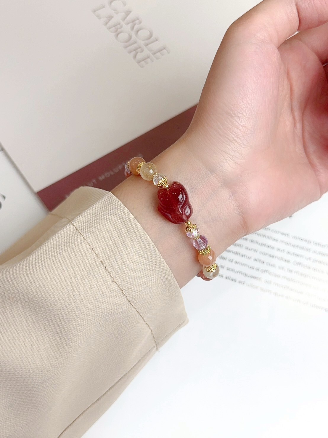 草莓水晶狐仙/太陽石多寶水晶手鍊