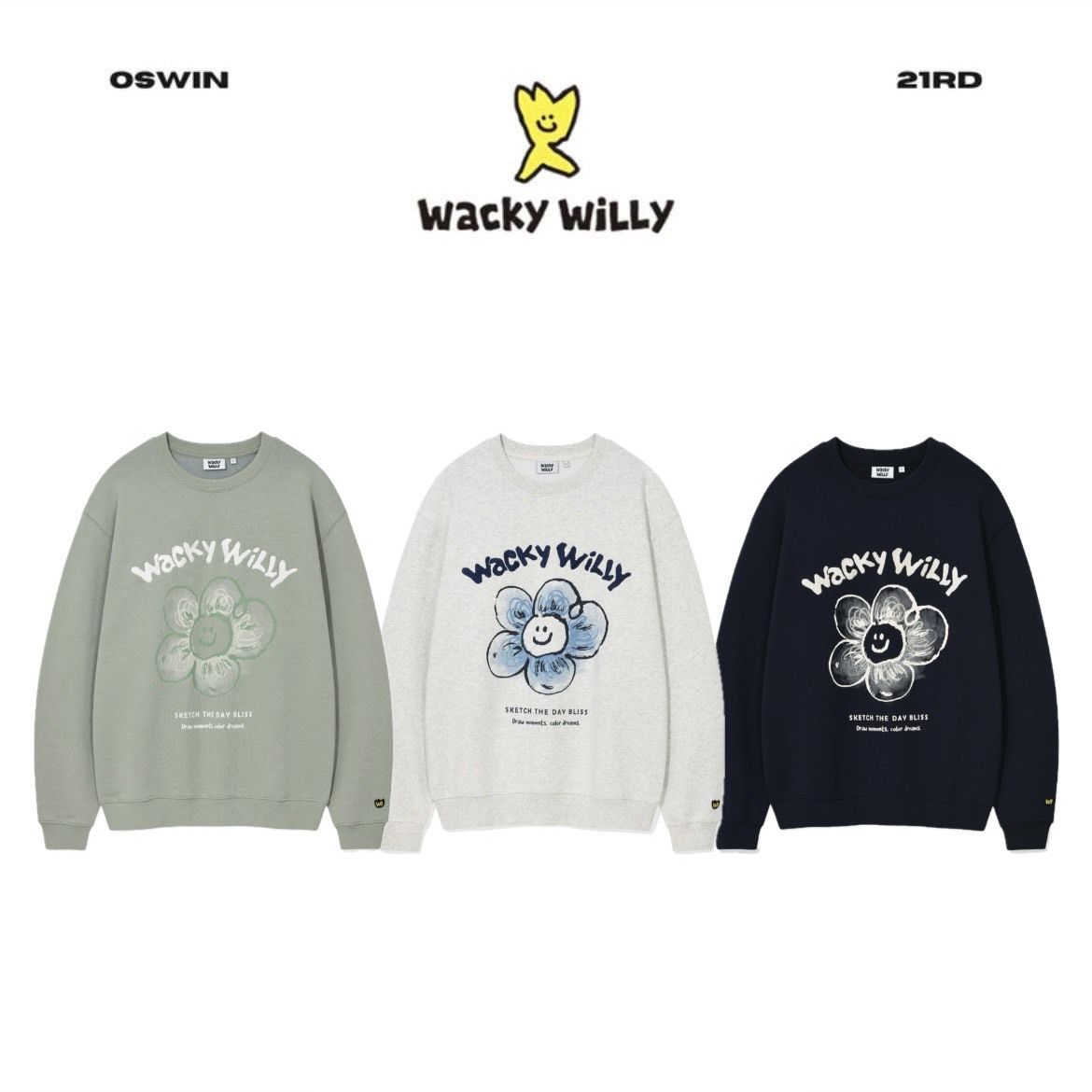 韓國 Wacky Willy 塗鴉小飛人花朵 長袖上衣