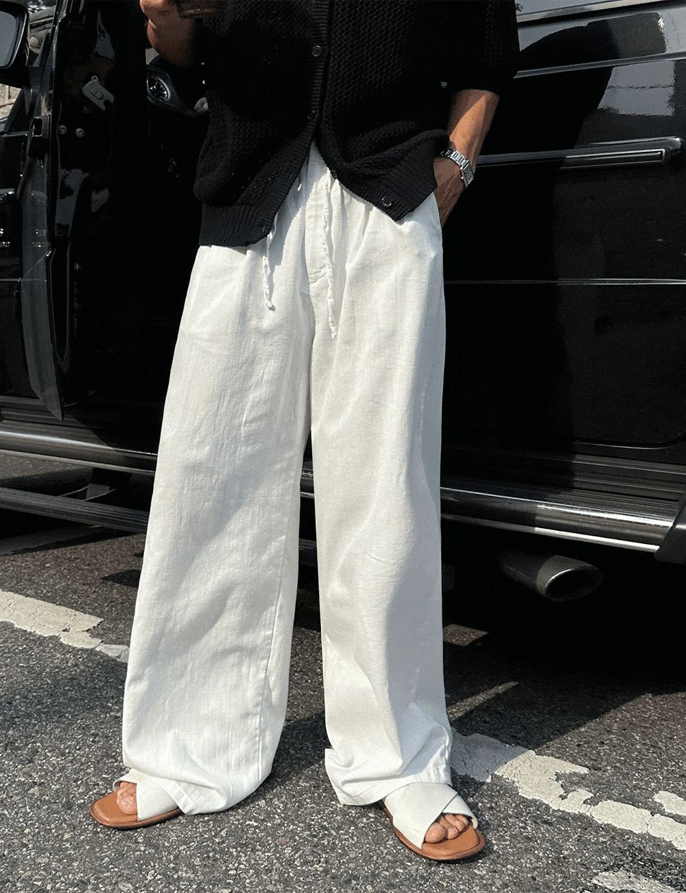 Chambray 夏季鬆緊腰休閒褲