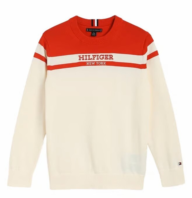 [S] TOMMY HILFIGER RED KIDS COLORBLOCK LOGO CREWNECK SWEATER, 71J4525-600 (STH1088)