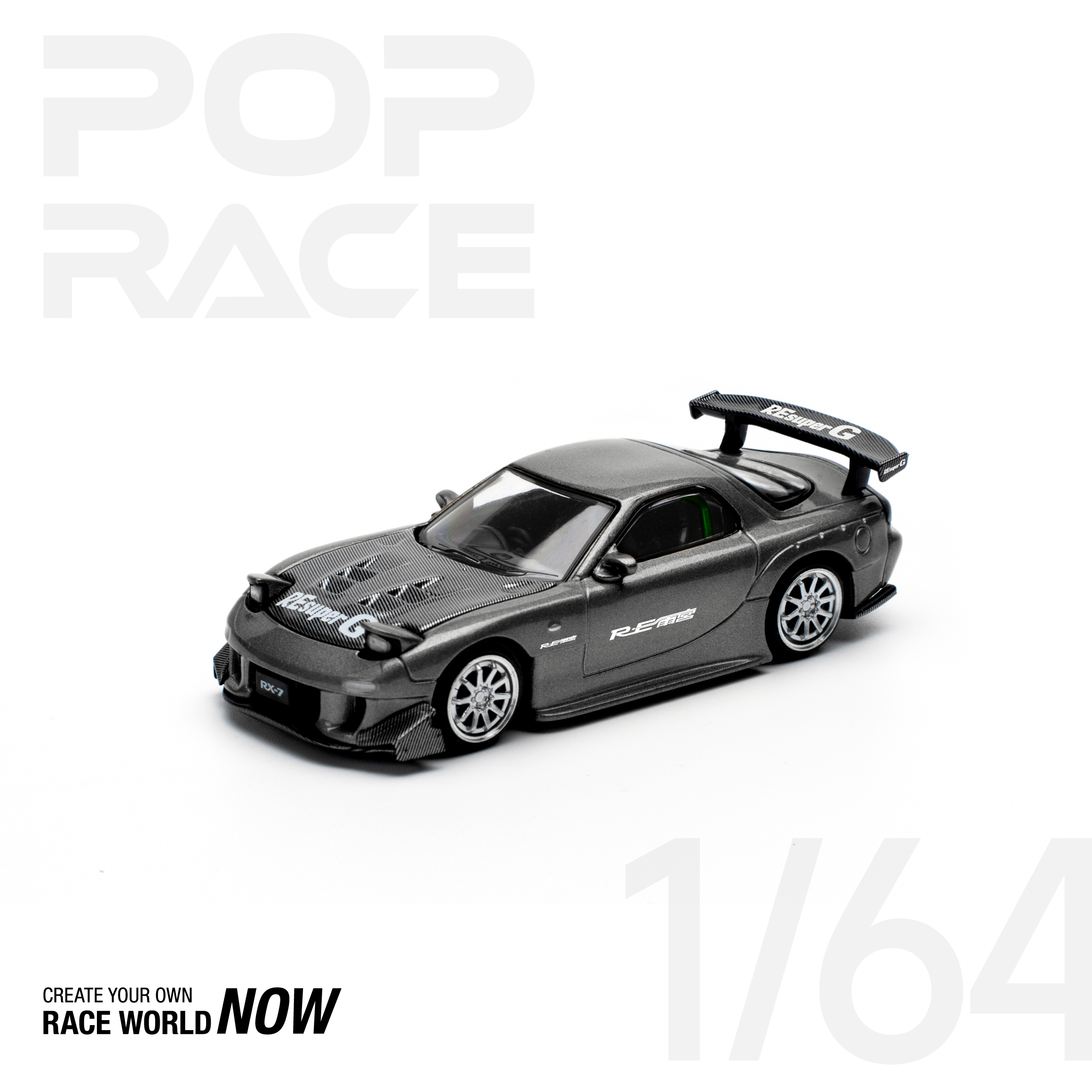 POPRACE 1/64 MAZDA RX7 RE-AMEMIYA - GUN METAL