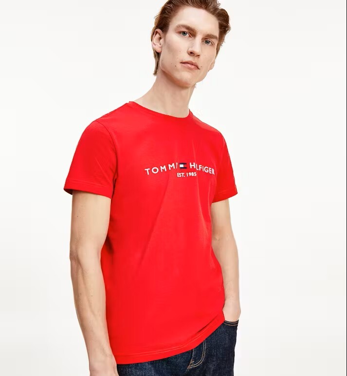[S] TOMMY HILFIGER RED EMBROIDERED LOGO T-SHIRT, PINK RED 76J4878-642 (STH1091)