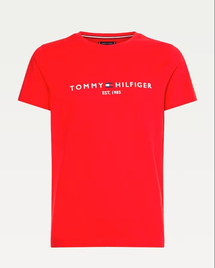 [S] TOMMY HILFIGER RED EMBROIDERED LOGO T-SHIRT, PINK RED 76J4878-642 (STH1091)