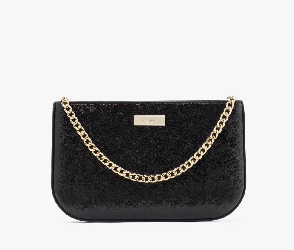 [S] KATE SPADE KK048 KENZIE PATENT SAFFIANO LILLY POCHETTE,BLACK, 196021552953 (SKS1417)