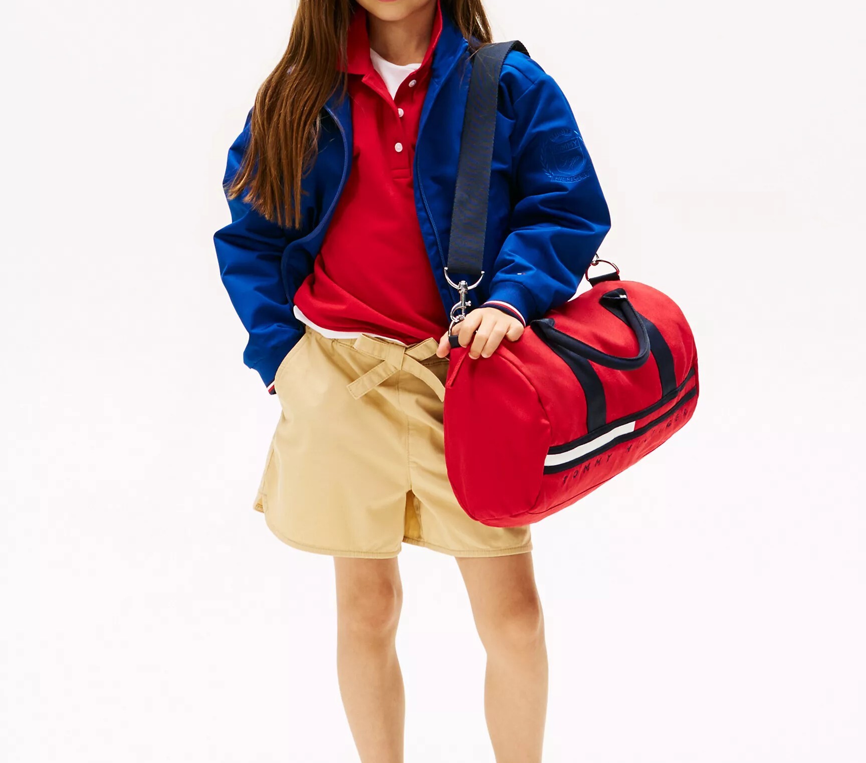 [S] TOMMY HILFIGER RED 6944610 KIDS FLAG STRIPE LOGO DUFFLE BAG, 631620602765 (STH1187)