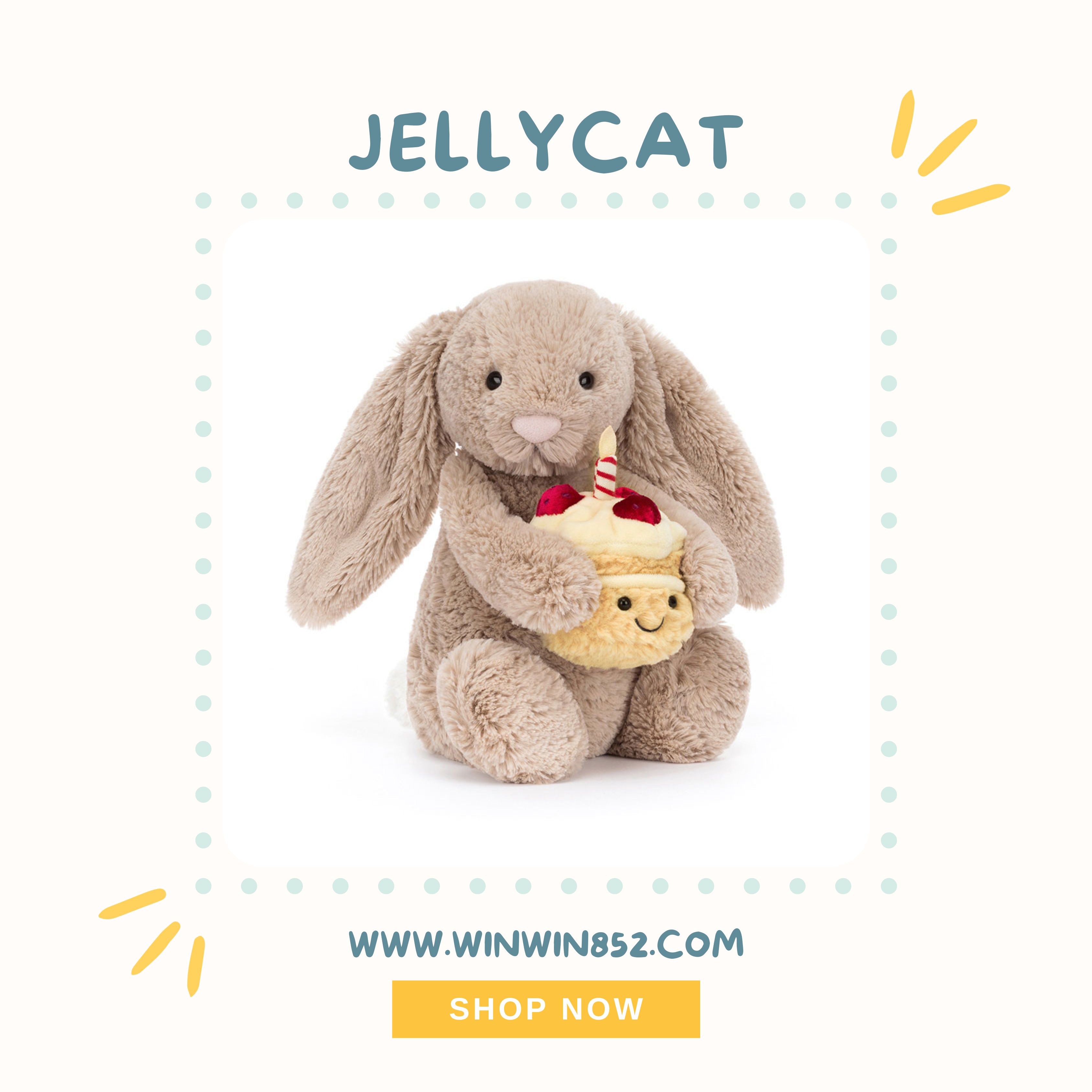 Jellycat Bashful Beige Bunny 'Birthday' 31cm