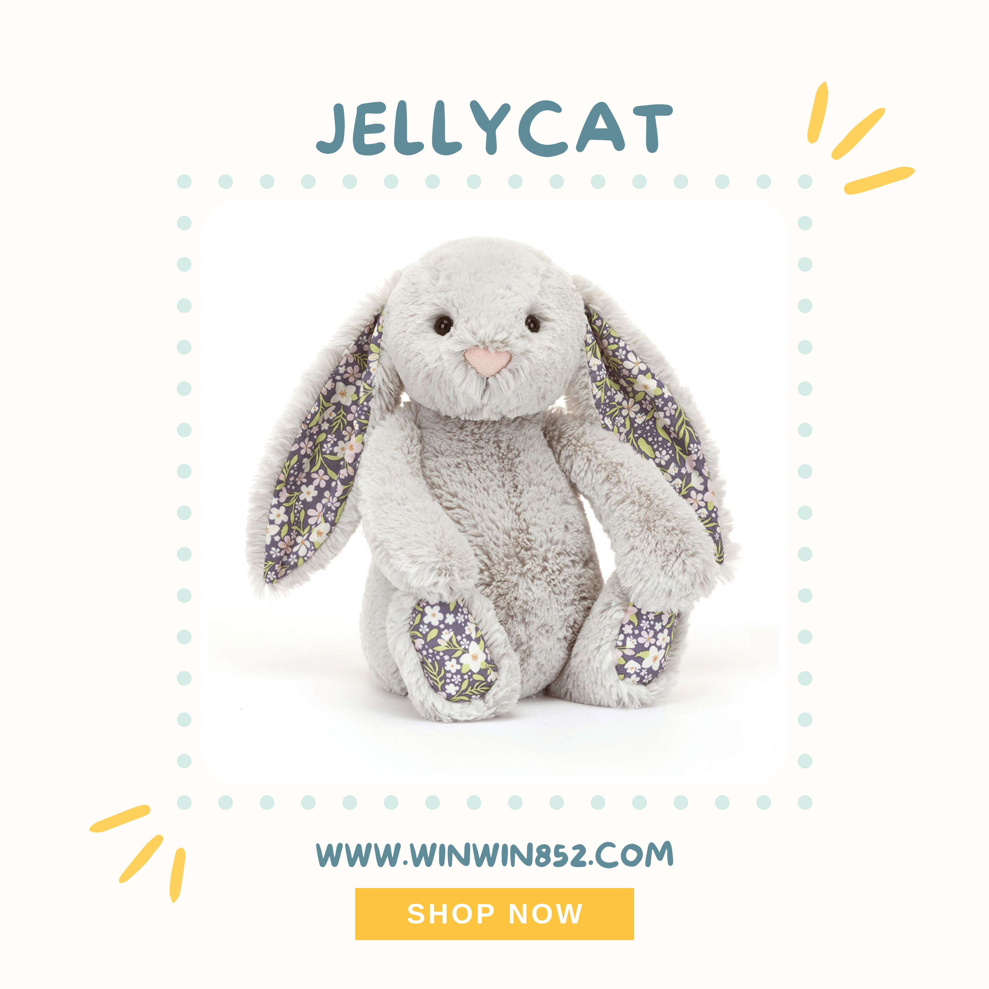 Jellycat Blossom Silver Bunny 'Bloom' Medium Size 31cm