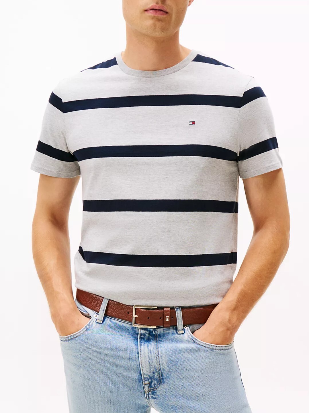 [S] TOMMY HILFIGER GREY HEATHER STRIPE T-SHIRT, XM04243-021 (STH1420)