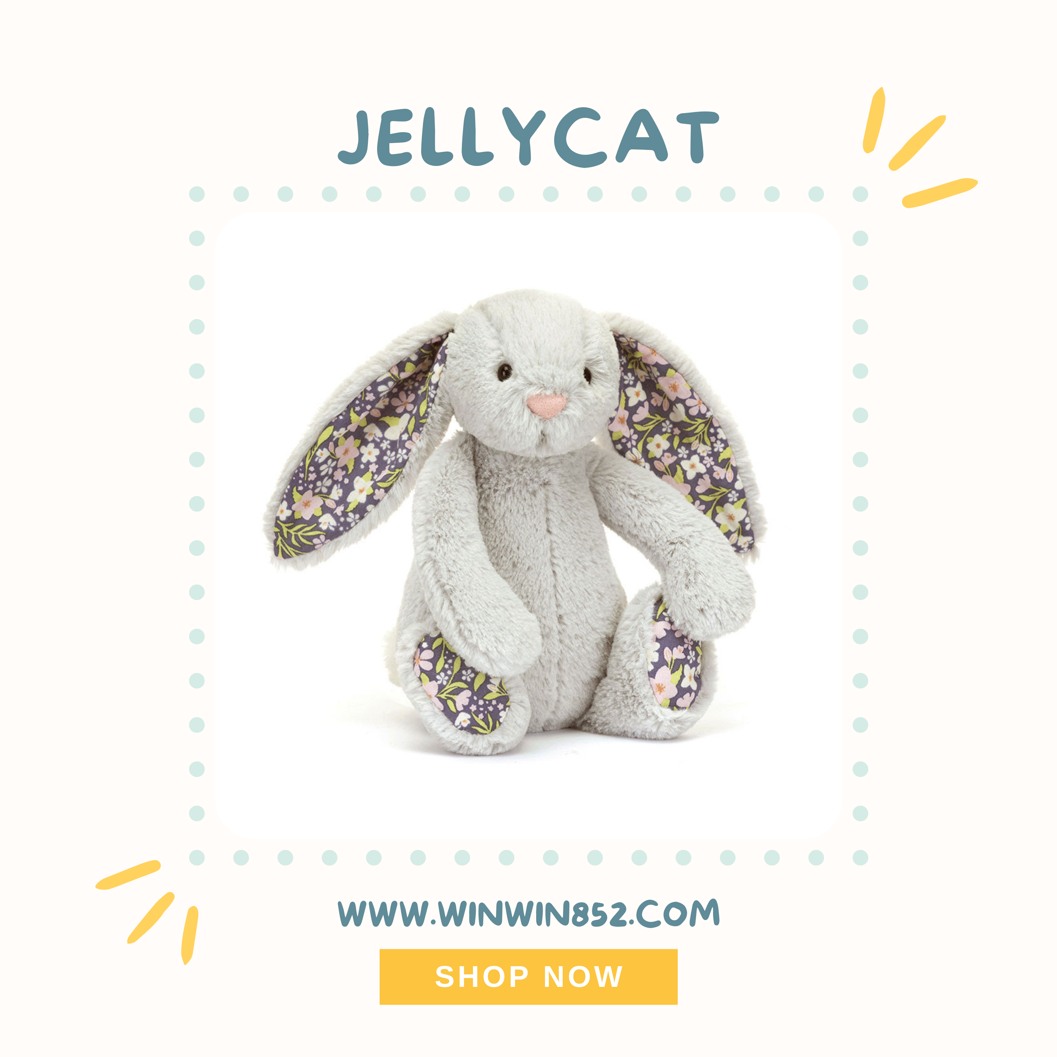 Jellycat Blossom Silver Bunny 'Bloom' Small Size 18cm