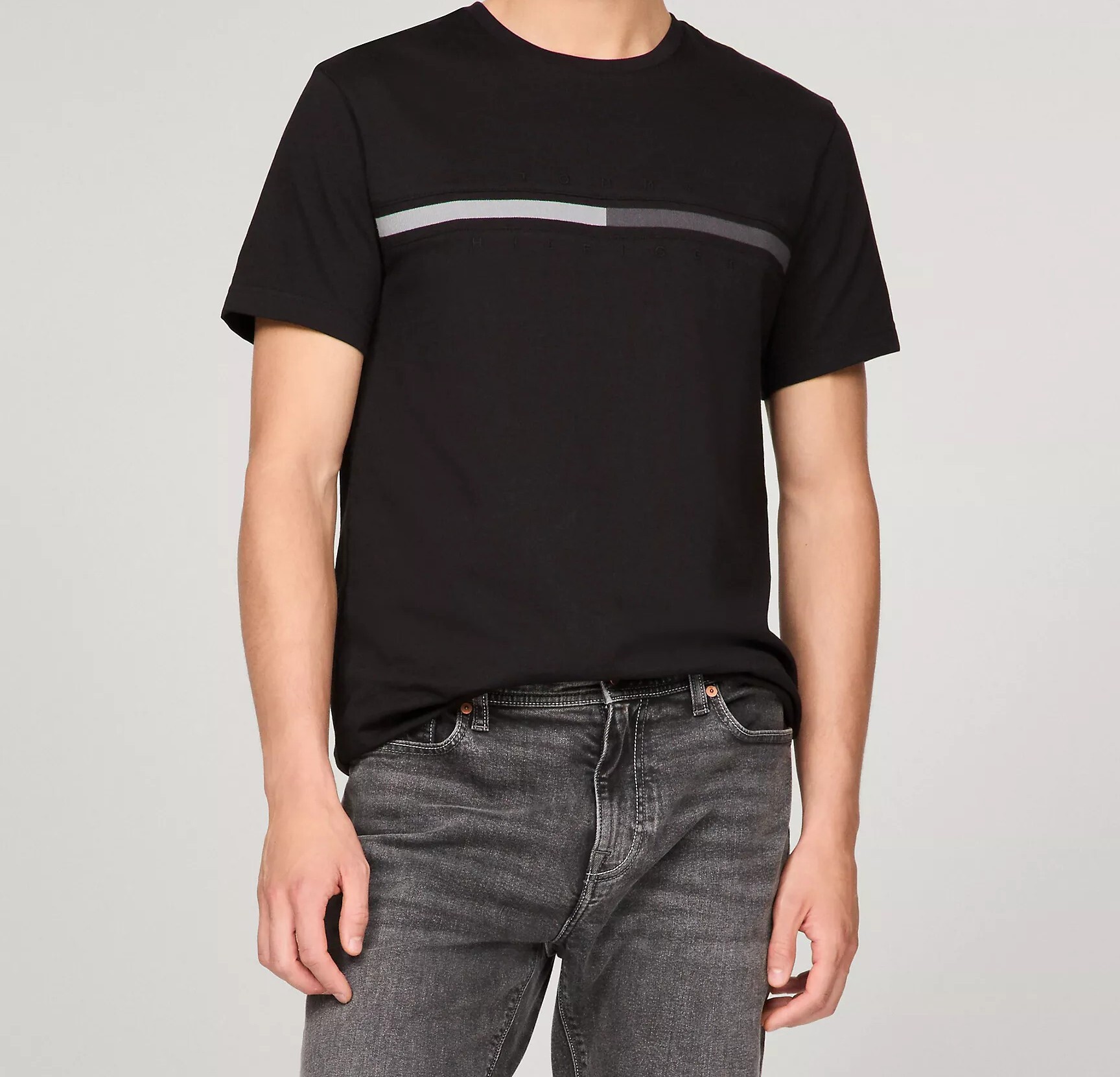 [S] TOMMY HILFIGER TOMMY HILFIGER TONAL FLAG LOGO TSHIRT,BLACK, 78JB406-001 (STH1116)