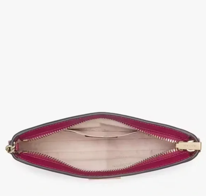 [S] KATE SPADE KJ019 KENZIE PATENT FABRIC LILLY POCHETTE,DARK RASPB, 196021553820 (SKS1498)