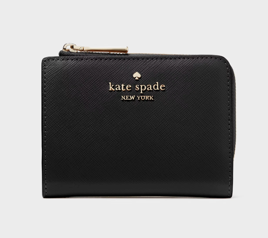 [S] KATE SPADE KH615 MADISON SAFFIANO LEATHER SM LZIP WALLET,BLACK, 196021503542 (SKS1348)