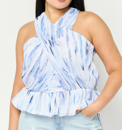 [S] DKNY SLEEVELESS PRINTED CHIFFON HALTER TOP,WHITE/FLINT MULTI, P3DAWS30-EU [FINAL SALE] (SD683)