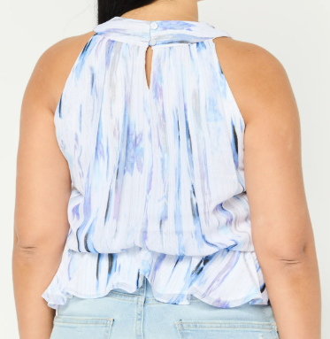 [S] DKNY SLEEVELESS PRINTED CHIFFON HALTER TOP,WHITE/FLINT MULTI, P3DAWS30-EU [FINAL SALE] (SD683)