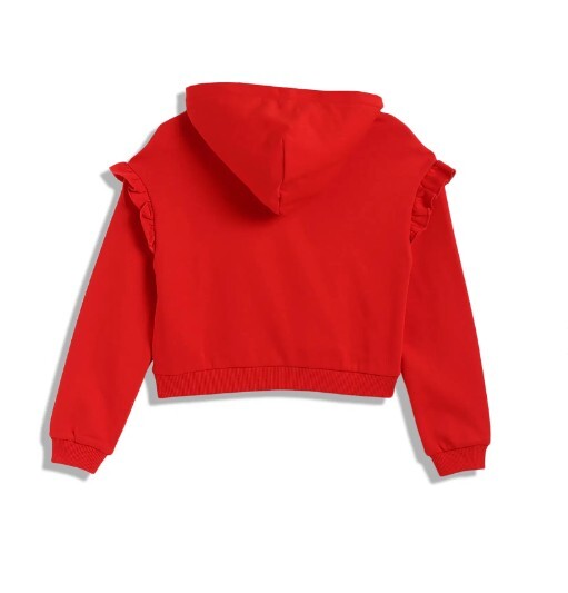 [S] TOMMY HILFIGER RED KIDS HILFIGER SCRIPT LOGO RUFFLE HOODIE, 71J4569-600 (STH1156)