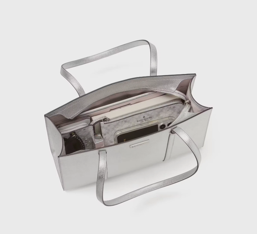 [S] KATE SPADE KI965 KENZIE METALLIC SAFFIANO GIFTING TOTE,LUNAR LIGH, 196021555138 (SKS1428)