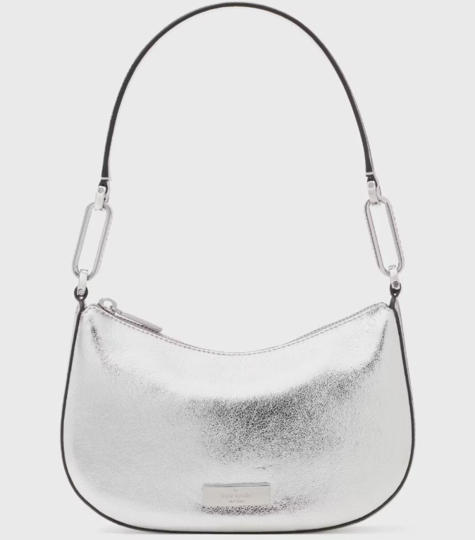 [S] KATE SPADE KI947 NINA METALLIC LEATHER SHOULDER BAG,SILVER, 196021554766 (SKS1571)