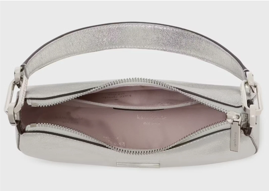 [S] KATE SPADE KI947 NINA METALLIC LEATHER SHOULDER BAG,SILVER, 196021554766 (SKS1571)