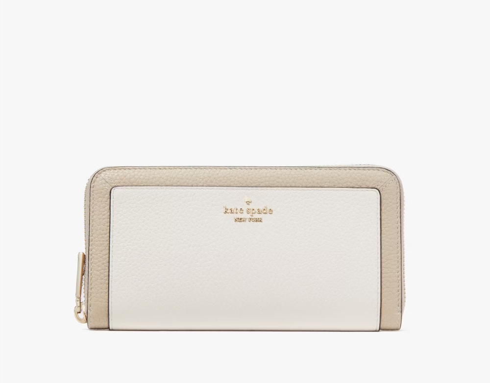 [S] KATE SPADE KI835 LENA COLORBLOCK PEBB LG CONT WALLET,LIGHT SAND, 196021519444 (SKS1444)