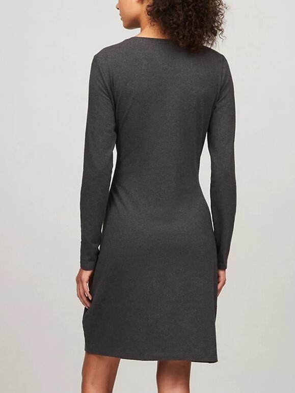 [S] TOMMY HILFIGER GREY HEATHER LONG-SLEEVE KNOTTED STRETCH DRESS, 76J5400-021 (STH1084)