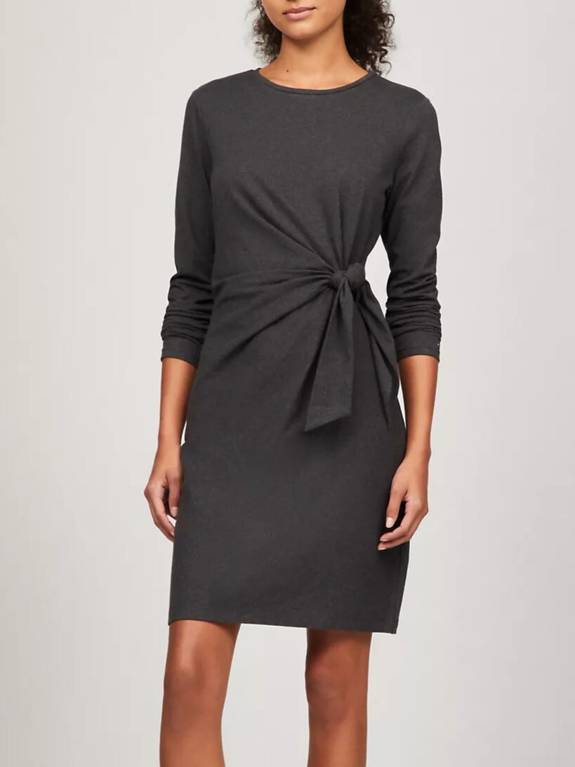 [S] TOMMY HILFIGER GREY HEATHER LONG-SLEEVE KNOTTED STRETCH DRESS, 76J5400-021 (STH1084)
