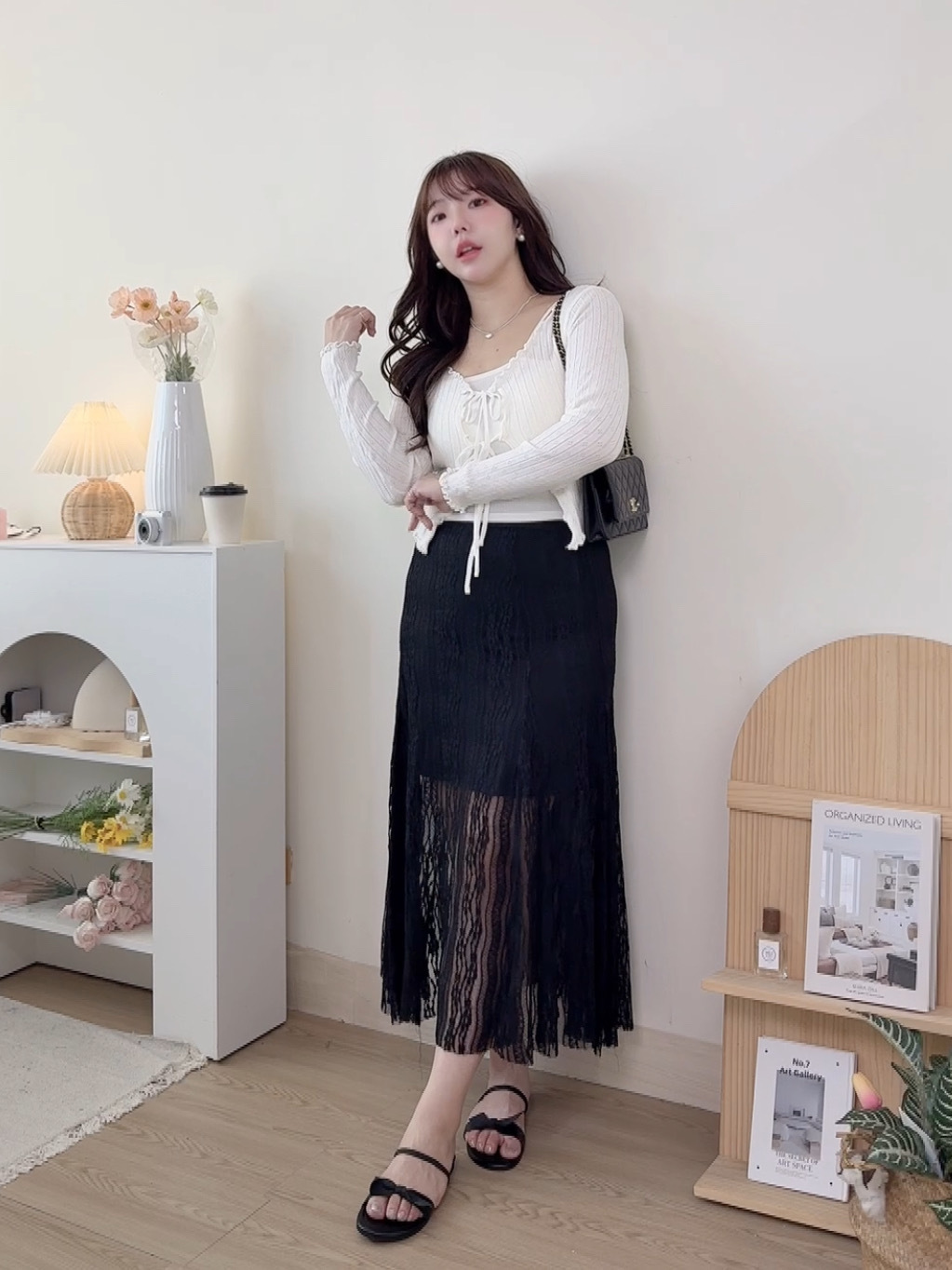 鬆緊腰蕾絲雕花魚尾長裙 2色