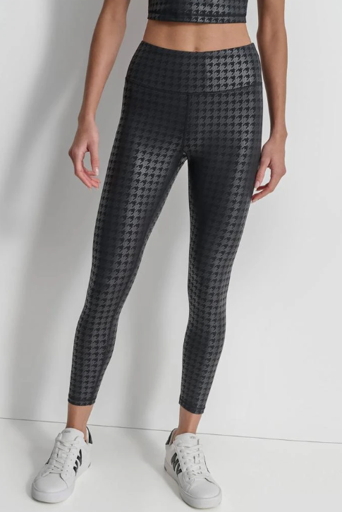 [S] DKNY HOUNDSTOOTH FOIL HIGH WAIST LEGGINGS,BLACK, DP4P3520-BLK [FINAL SALE] (SD1175)