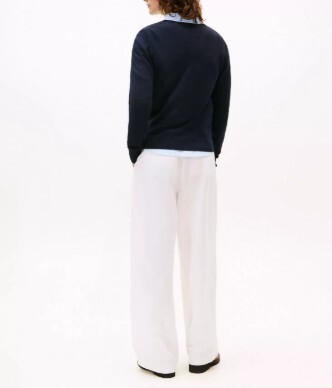 [S] TOMMY HILFIGER SOLID VISCOSE-BLEND LADIES V-NECK KNIT SWEATER,NAVY, 76J5114-410 (STH988)