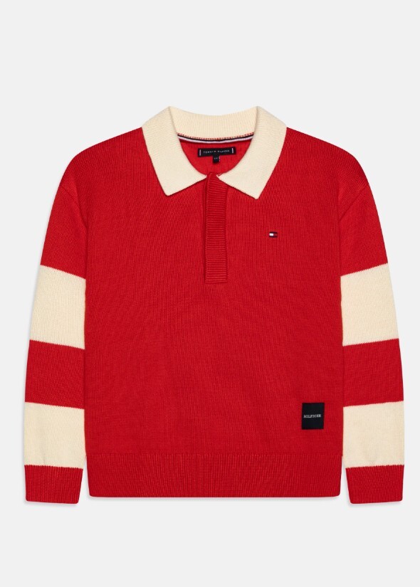 [S] TOMMY HILFIGER RED KIDS RUGBY STRIPE SWEATER, 71J4531-600 (STH1087)