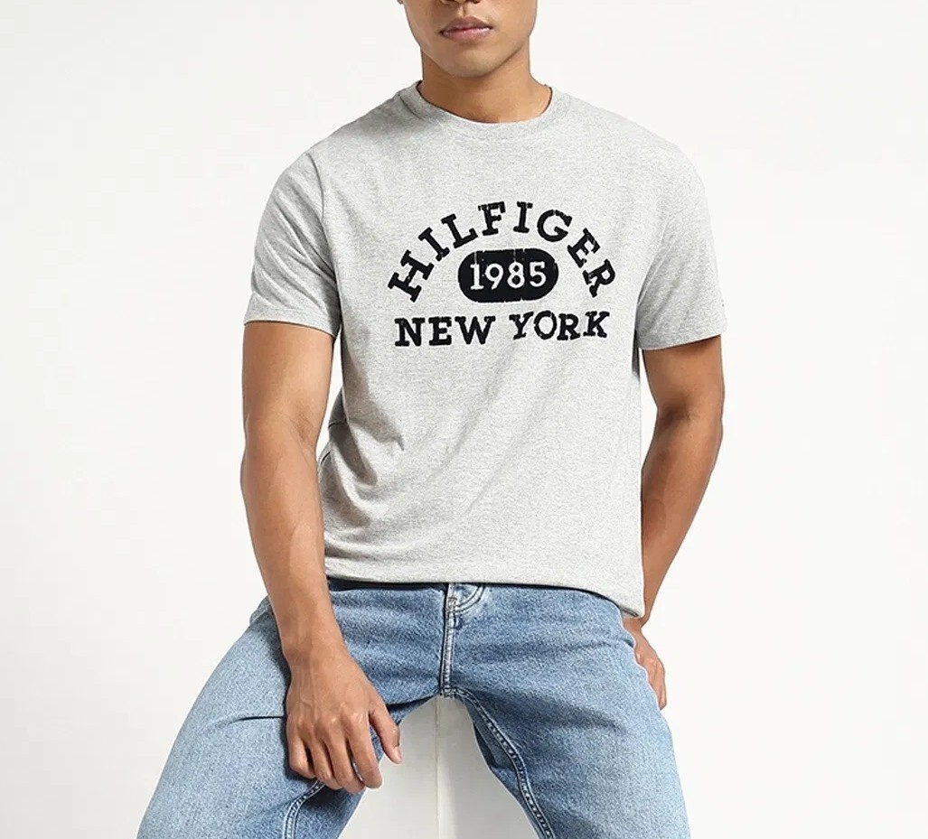 [S] TOMMY HILFIGER VARSITY MONOTYPE LOGO T-SHIRT,HEATHER GREY, 78JB264-030 (STH849)