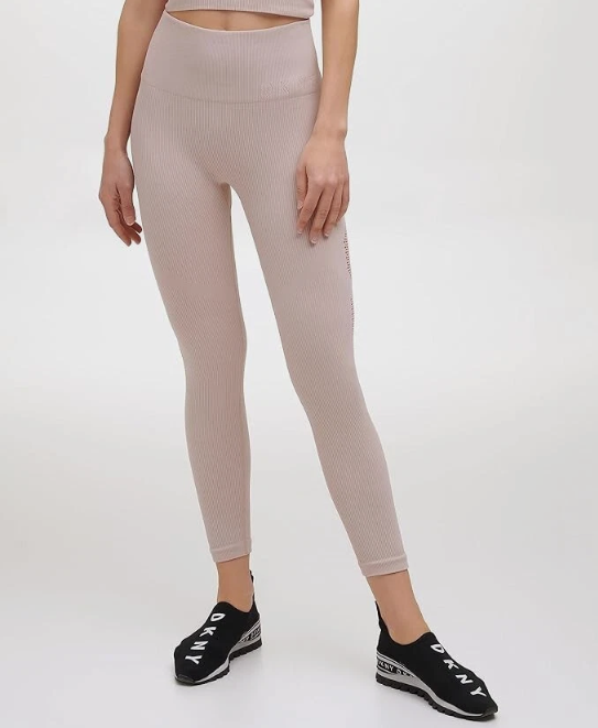 [S] DKNY HIGH WAISTED 7/8 RIB SEAMLESS TIGHT,TRUFFLE, DP1P2594-TRF FINAL SALE (SD233)