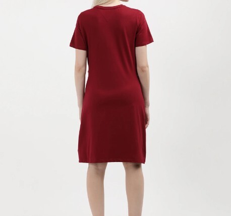 [S] TOMMY HILFIGER SHORT SLEEVE KNOTTED STRETCH DRESS,RED, 76J5168-601 (STH895)