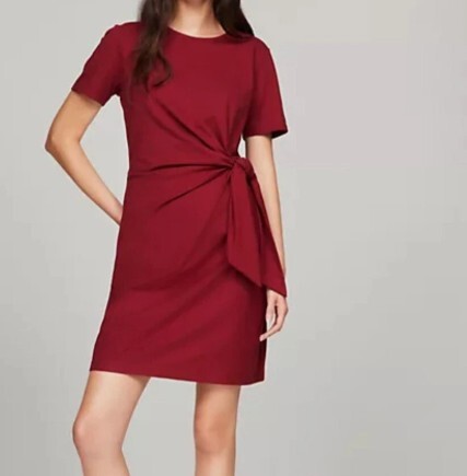 [S] TOMMY HILFIGER SHORT SLEEVE KNOTTED STRETCH DRESS,RED, 76J5168-601 (STH895)