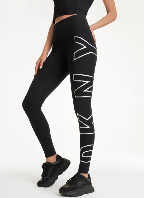[S] DKNY HIGH WAIST 7/8 EXPLODED LOGO TIGHT,BLACK/SILVER, DP3P1960-BSV [FINAL SALE] (SD806)