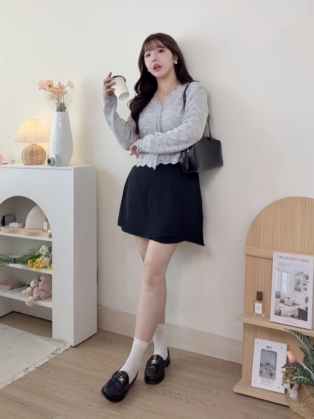 不規則下擺後鬆緊西裝短裙 2色