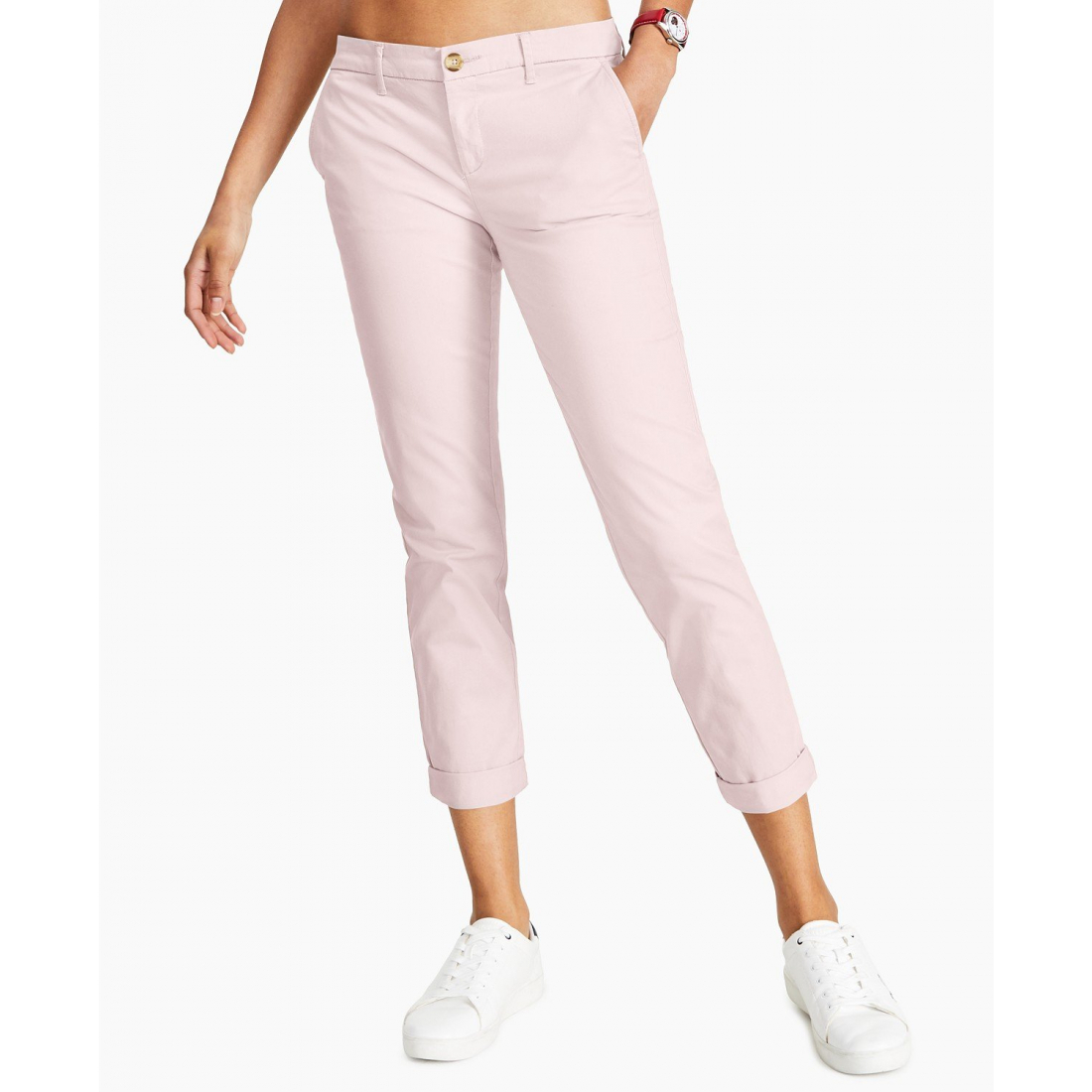 [S] TOMMY HILFIGER PINK WOMEN'S SLIM FIT CHINO COTTON PANTS, 76J4817-650 (STH1102)