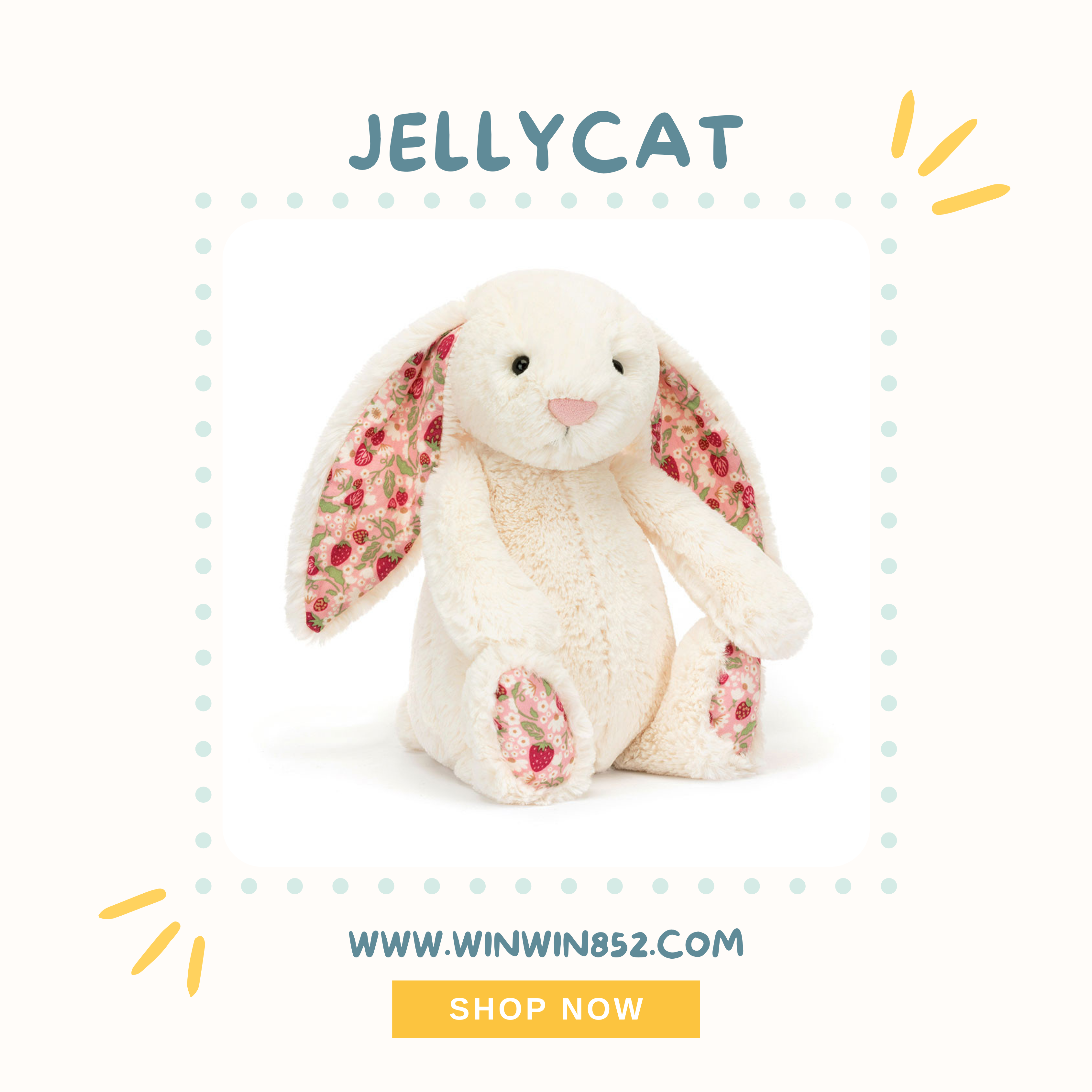 Jellycat Blossom Cream Bunny 'Berry' Medium Size 31cm