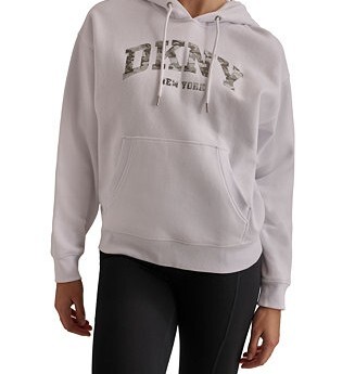 [S] DKNY WOMENS SPORT VARSITY CAMO SPARKLE LOGO HOODED SWEATSHIRT,WHITE, DPQT1019-100 [FINAL SALE] (SD944)